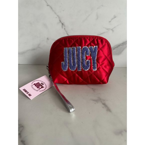 JUICY BY JUICY COUTURE Y2K Red Quilted Cosmetic Makeup Bag Case NEW - Picture 3 of 6